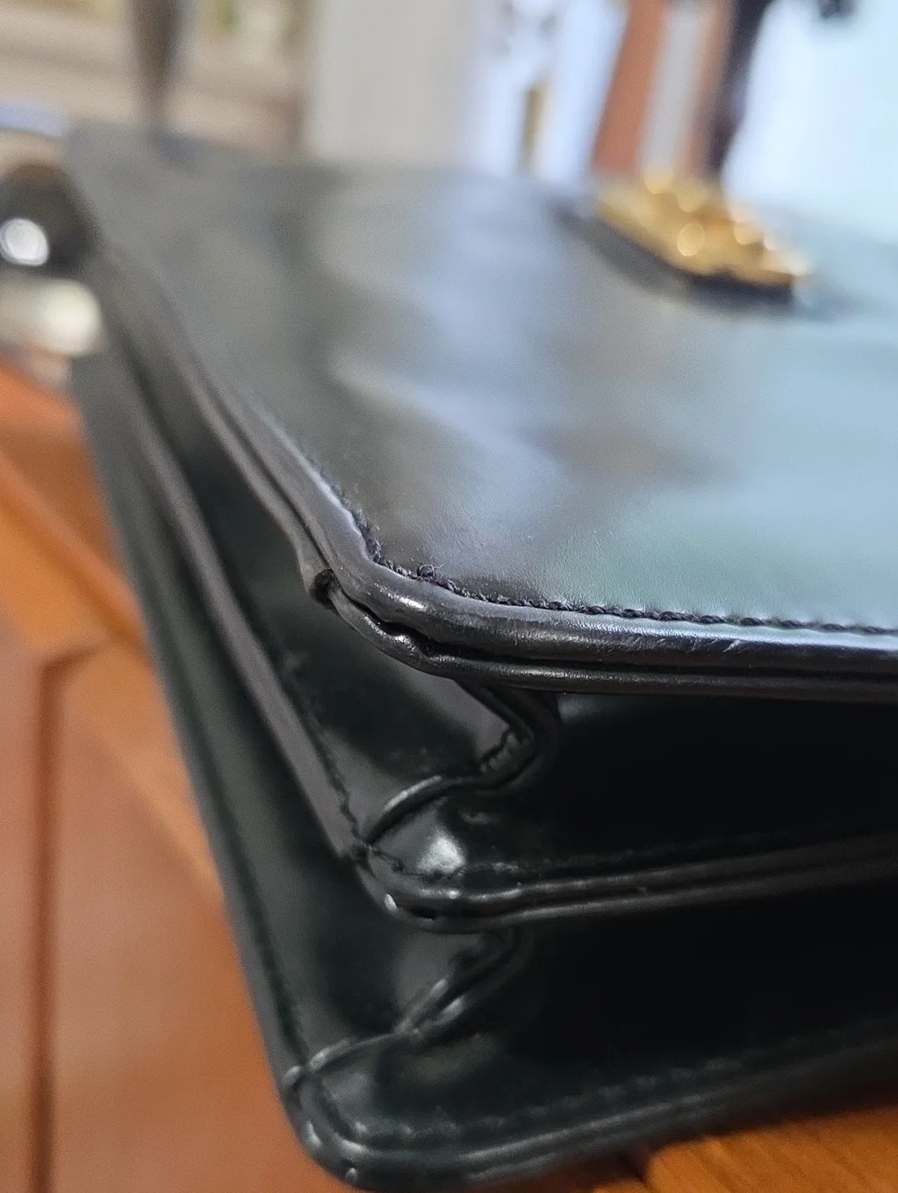 Black Women's Leather Briefcase/bag with Gold Hardware